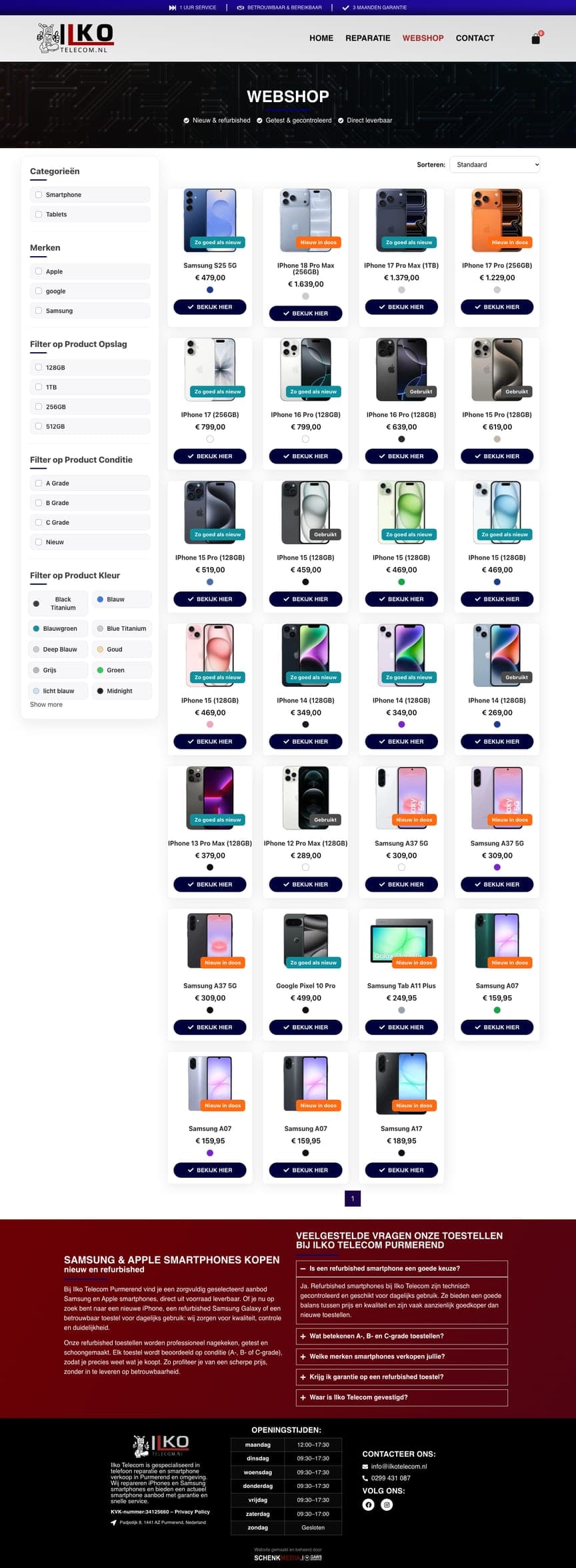 De oude webshop van Ilko Telecom, van boven tot onder